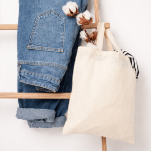 Pantalon en jean éthique femme en denim bleu, matière naturelle et style responsable