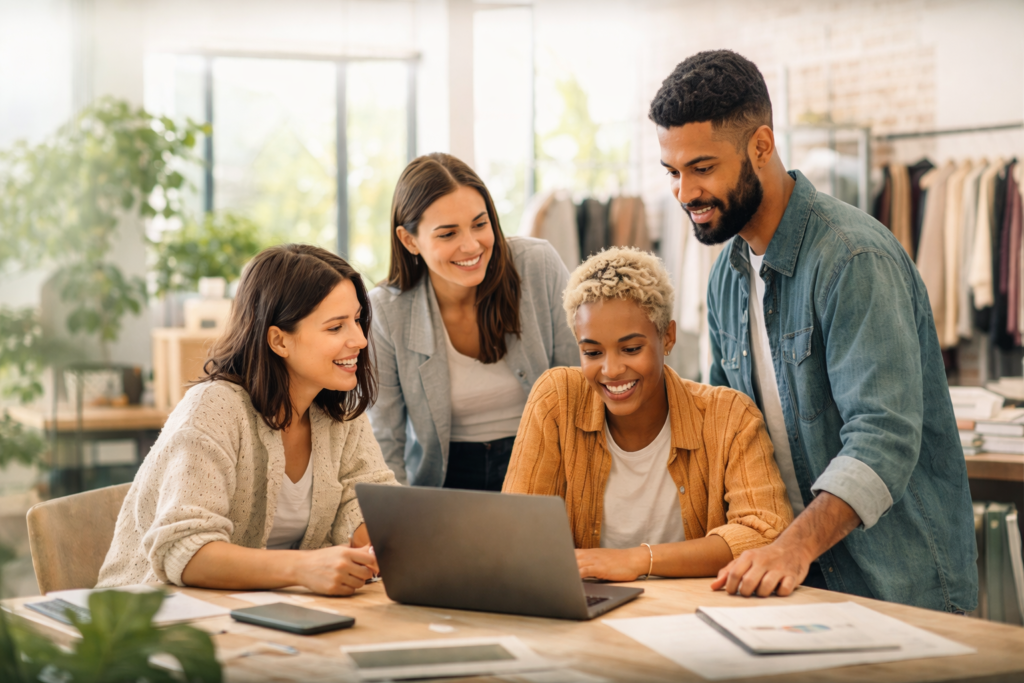 Équipe dynamique en plein travail collaboratif